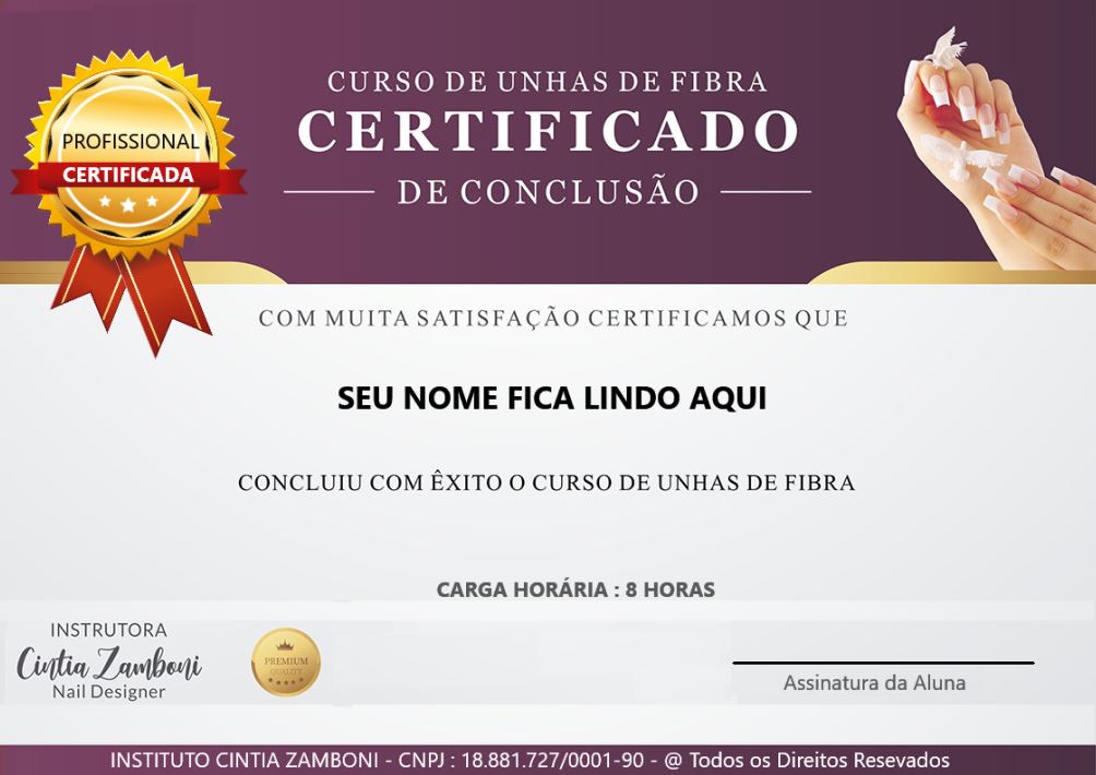 Certificado do Curso Unhas de Fibra